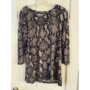 Susan Graver Snakeskin Print‎ Sequined Top Open Sleeves Animal Women's Size L